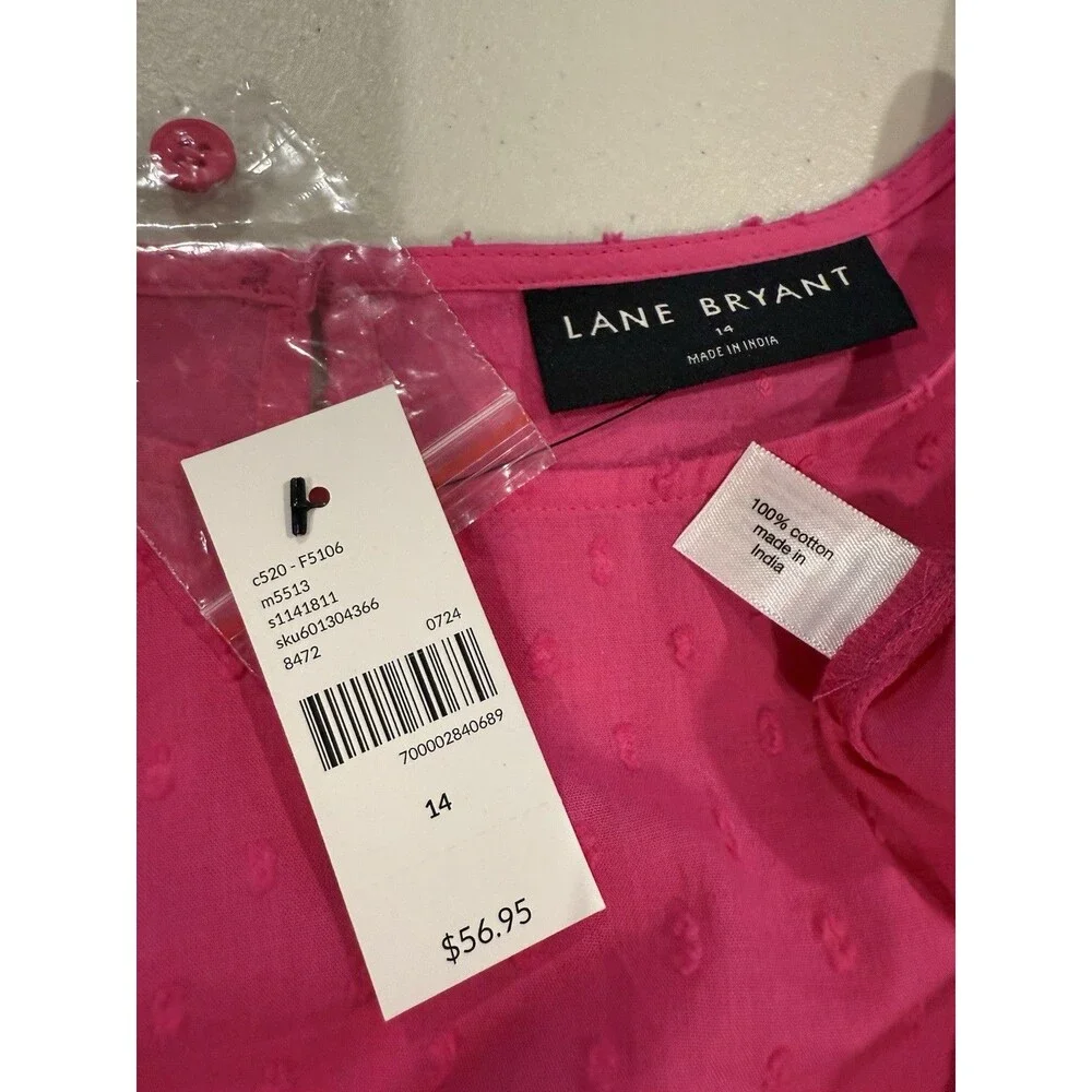 NEW Lane Bryant Top Womens 14 Pink 100% Cotton Lightweight Coquette Preppy Work - Picture 3 of 5